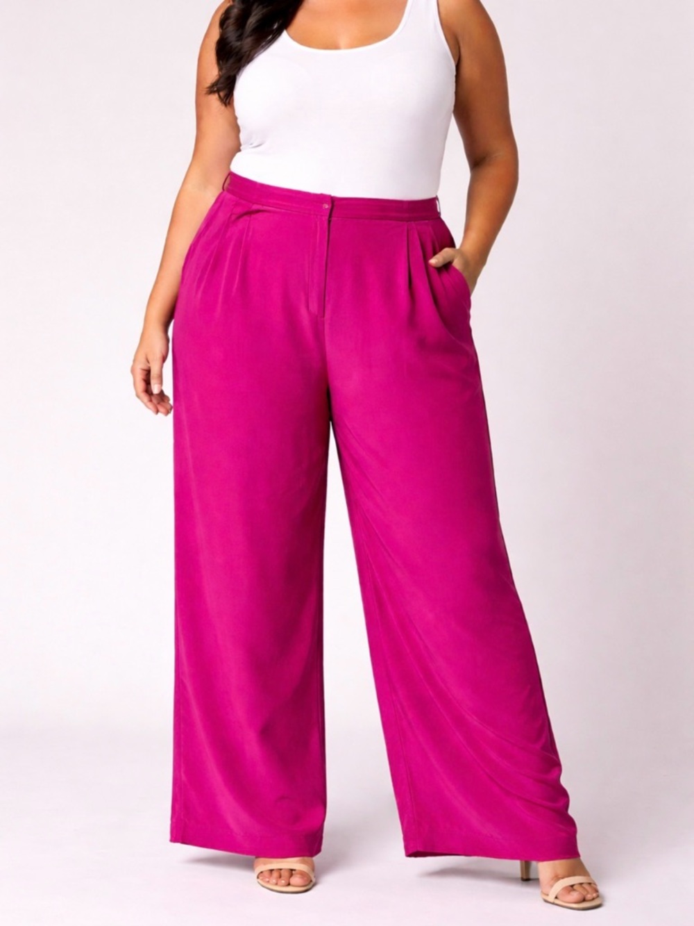 Diane von Furstenberg Silk Wide Leg Pants Fuchsia Size 1X High Rise(A520)
